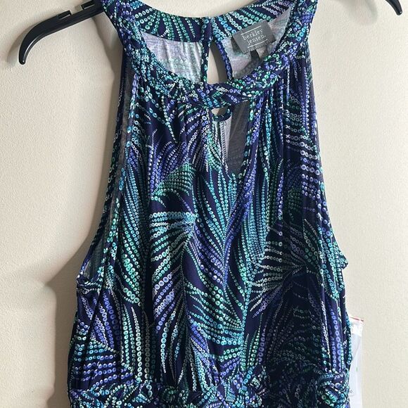 NWT Berkley Jensen Braided Blue Palm Print Halter Maxi Dress Size XL - Picture 5 of 6